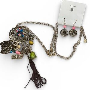 Boho Tribal Charm Pendant Necklace & Earrings